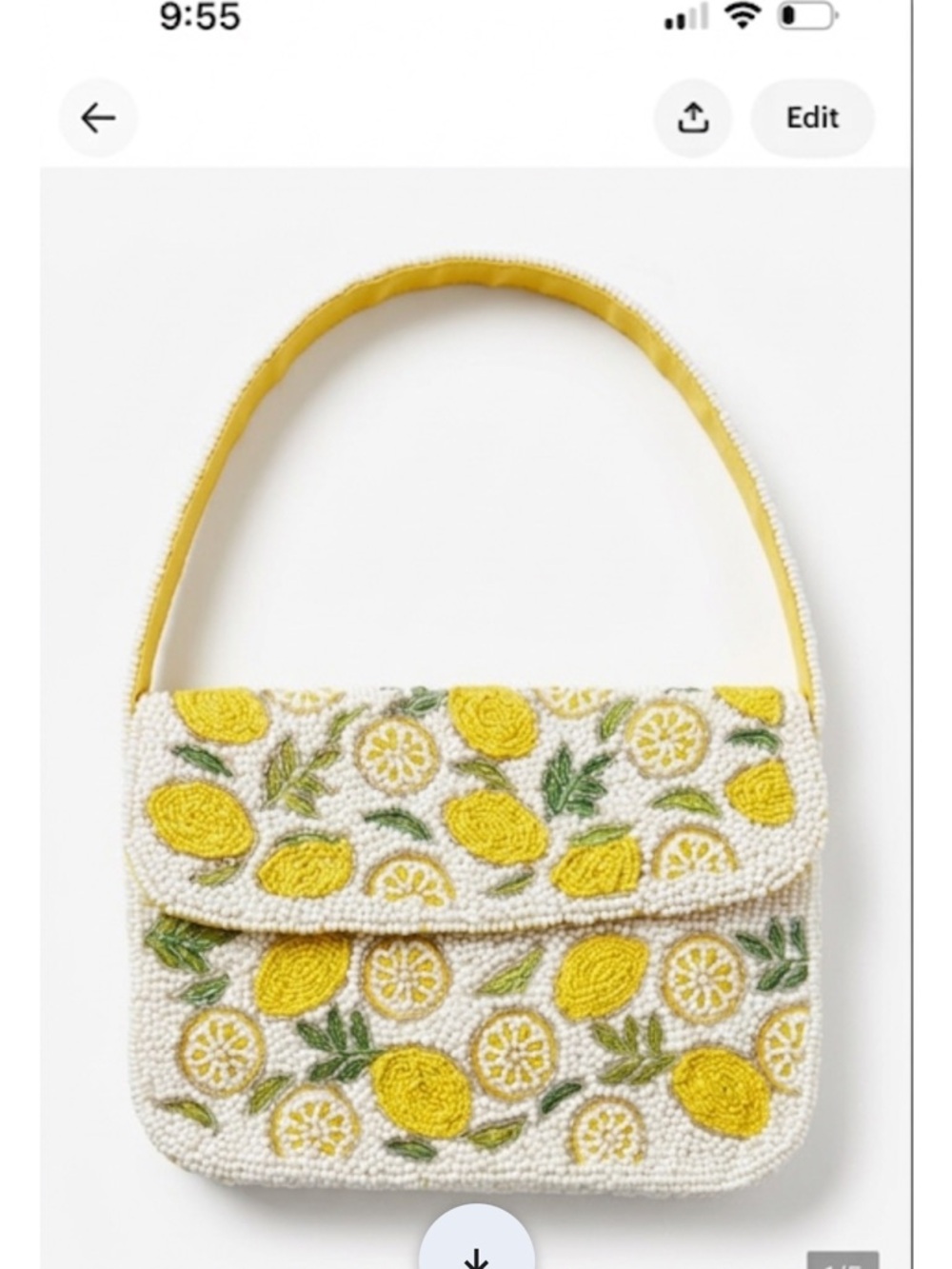 Studio 12 nwt Beaded Lemon Embroidered Shoulder Bag - Yellow/White 9x7 all beads